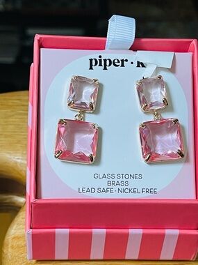 Piper M Pink Glass earrings NWT